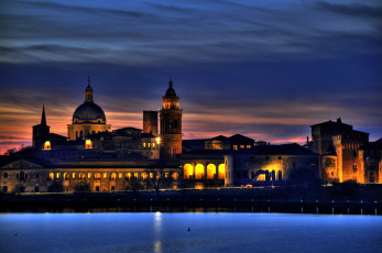 Картинка мантуя италия города огни ночного ночь река очертания