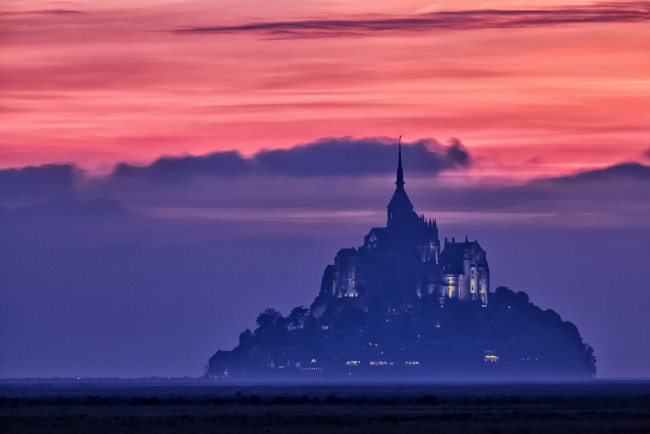 Обои картинки фото города, крепость, мон, сен, мишель, франция, вечер, очертания
