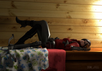 Картинка 3д+графика люди+ people лежит оружие взгляд девушка