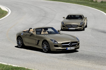 Картинка 2011+mercedes-benz+sls+amg+roadster автомобили mercedes-benz кабриолет дорога кофейный два