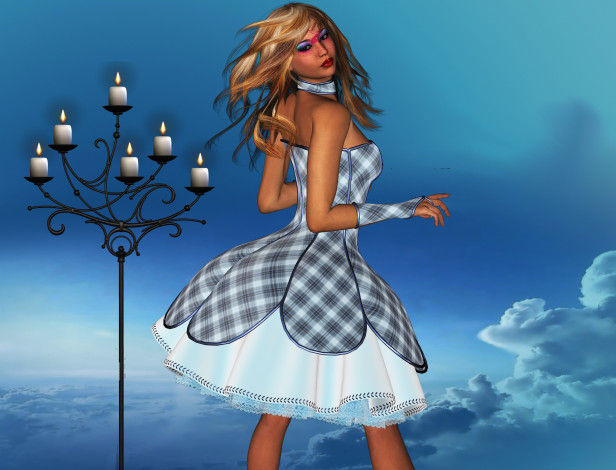 Обои картинки фото 3д графика, люди , people, фон, свечи, взгляд, девушка