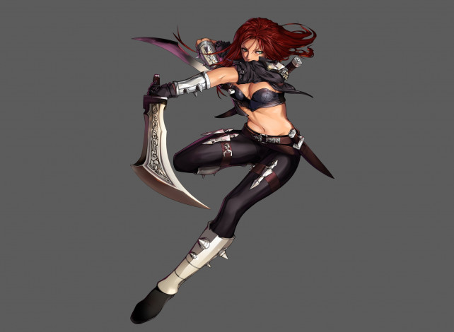 Обои картинки фото league of legends, фэнтези, девушки, девушка, lol, league, of, legends, игра, арт, katarina, оружие