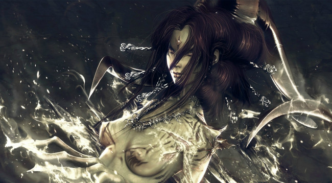 Обои картинки фото фэнтези, демоны, ожерелье, глаз, третий, рога, демон