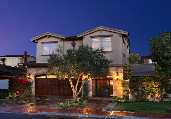 Обои картинки фото города, - здания,  дома, огни, ночь, кусты, деревья, ландшафт, дом