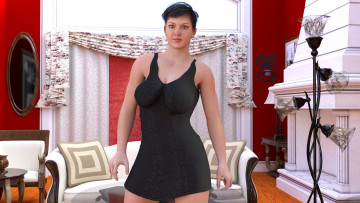 Картинка 3д+графика люди+ people девушка взгляд фон интерьер