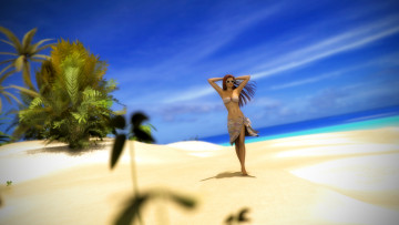 Картинка 3д+графика люди+ people девушка взгляд фон грудь пляж