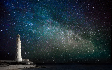 Картинка природа маяки маяк ночь небо звезды млечный путь