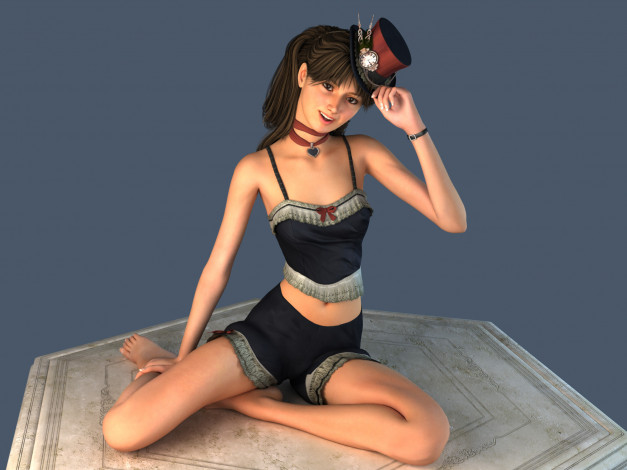 Обои картинки фото 3д графика, люди , people, девушка, фон, взгляд, улыбка, шляпка