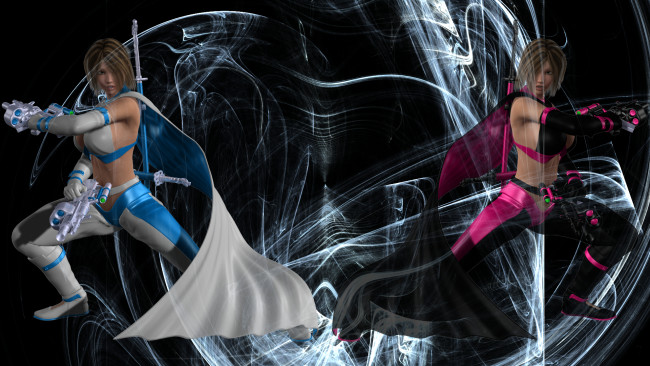 Обои картинки фото 3д графика, фантазия , fantasy, девушки, взгляд, фон, оружие