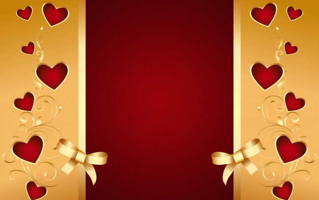 Обои картинки фото праздничные, день святого валентина,  сердечки,  любовь, сердечки, фон, background, valentine, love, romantic, bow, hearts, golden, red
