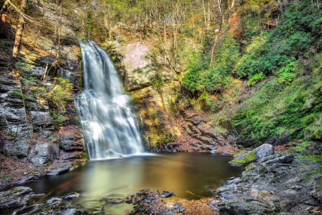 Обои картинки фото природа, водопады, лес, река, водопад