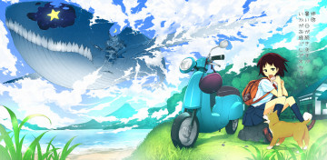 Картинка аниме животные +существа девушка фон взгляд