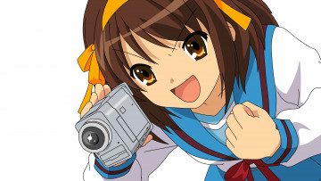 обоя the melancholy of haruhi suzumiya, аниме, фон, взгляд, девушка