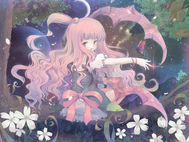 Обои картинки фото аниме, unknown,  другое, фон, девушка, взгляд