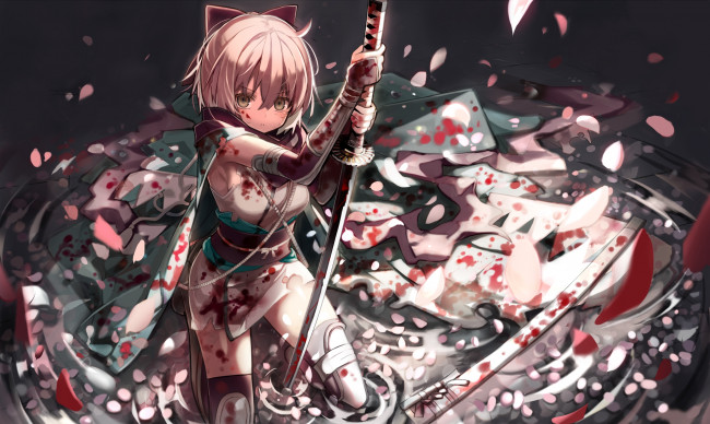 Обои картинки фото аниме, fate, stay night, девушка, взгляд, фон