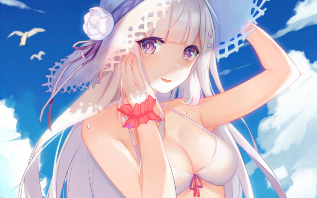 Обои картинки фото аниме, re,  zero kara hajimeru isekai seikatsu, фон, взгляд, девушка