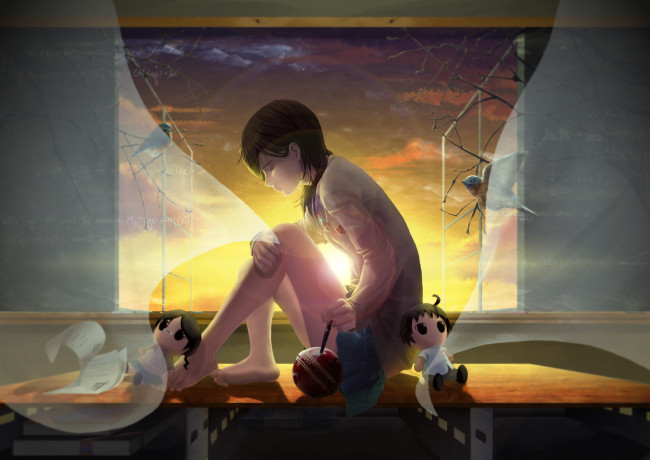 Обои картинки фото аниме, unknown,  другое, фон, взгляд, девушка