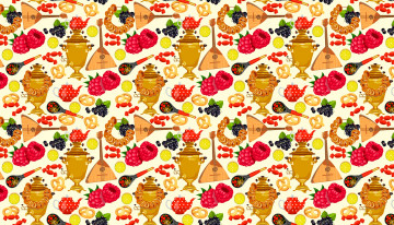 Картинка векторная+графика еда+ food самовар лимон еда