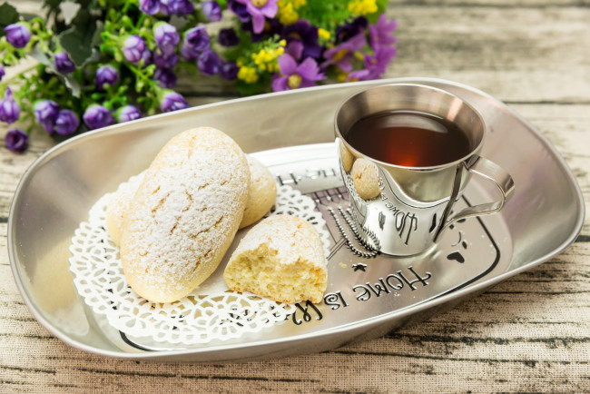 Обои картинки фото еда, напитки,  Чай, цветы, чай, печенье