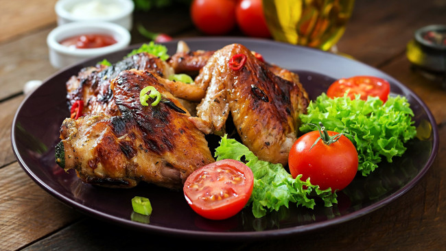 Обои картинки фото еда, мясные блюда, курица, томаты, помидоры