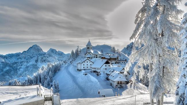 Обои картинки фото города, - пейзажи, зима, мороз, солнце, пейзаж, европа, горы