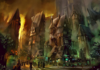 Картинка календари фэнтези улица 2019 calendar город дом здание люди