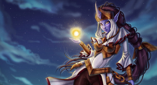 Обои картинки фото видео игры, league of legends, коса, рог, огонек, сорака, девушка
