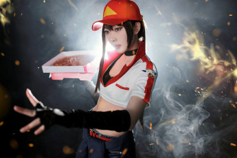 Картинка девушки -+креатив +косплей костюм образ пицца дым
