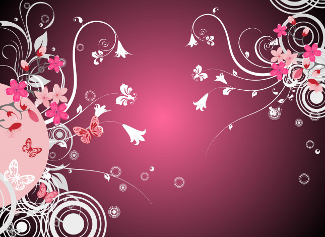 Обои картинки фото векторная графика, цветы , flowers, цветы, бабочки