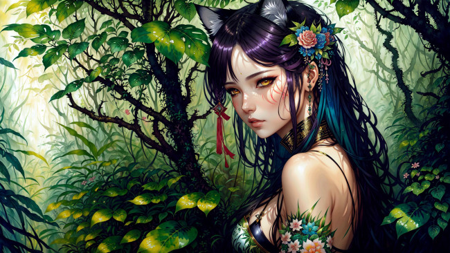 Обои картинки фото аниме, животные,  существа, нейросети, графика, нейроарт, ai, art, нейронные, сети, рисунки, нейро, искусство