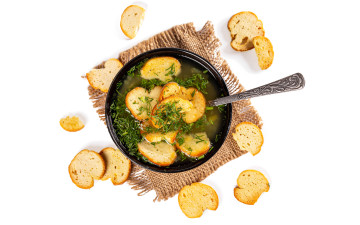 обоя еда, первые блюда, сухарики, суп, укроп