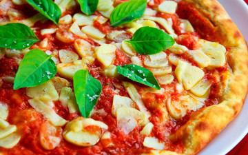 обоя еда, пицца, базилик, чеснок, макро