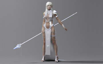 Картинка 3д графика elves эльфы серебро девушка украшения серый фон посох