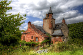 Картинка франция лимузен коллонж ла руж города здания дома деревья дом кусты облака