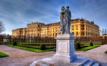 Картинка австрия вена города здание статуя газон клумбы аллеи парк