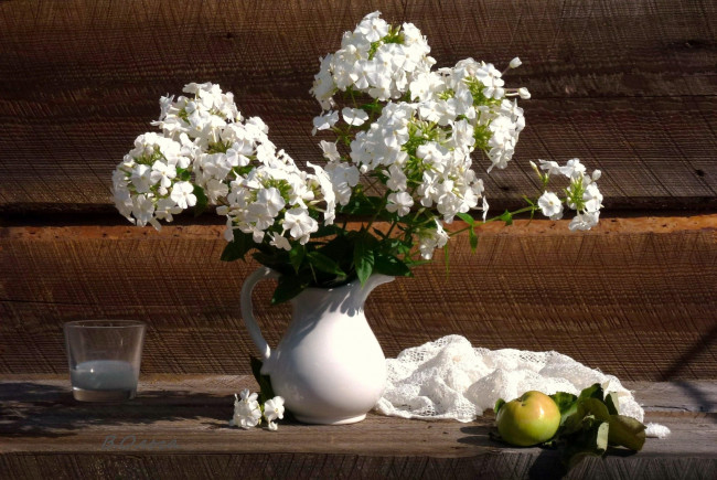 Обои картинки фото цветы, флоксы, яблоко, букет