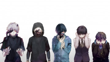 Картинка аниме tokyo+ghoul капюшон маска парень kaneki ken tokyo ghoul fuurin арт