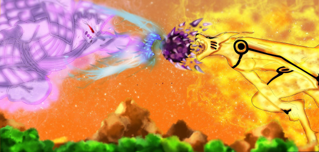 Обои картинки фото аниме, naruto, сусано, shippuden, бой, кьюби