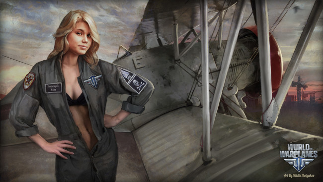 Обои картинки фото видео игры, world of warplanes, онлайн, warplanes, арт, модель, world, of, симулятор, девушка, игра