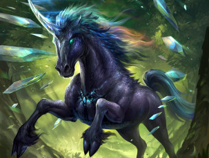 Картинка фэнтези единороги кристаллы единорог конь арт