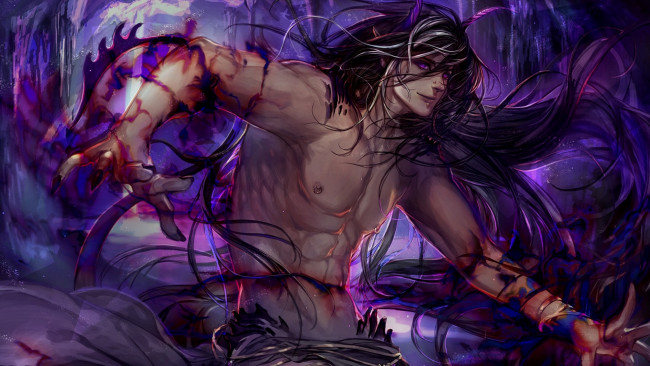 Обои картинки фото фэнтези, демоны, арт, парень, демон, рога