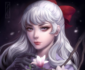 Картинка фэнтези девушки цветы ветка магнолия девушка арт рука