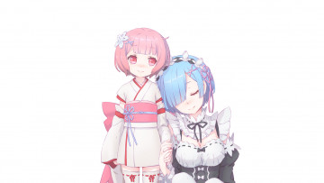 Картинка аниме re +zero+kara+hajimeru+isekai+seikatsu девушки взгляд фон