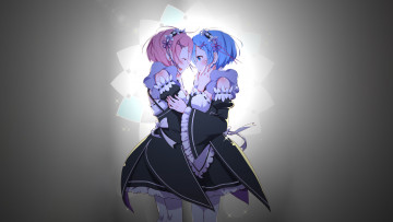 Картинка аниме re +zero+kara+hajimeru+isekai+seikatsu девушки взгляд фон