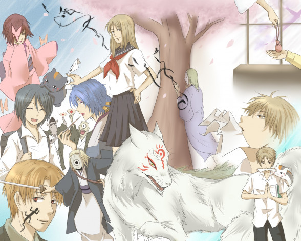 Обои картинки фото аниме, natsume yuujinchou, девушки, взгляд, фон