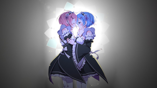 Обои картинки фото аниме, re,  zero kara hajimeru isekai seikatsu, девушки, взгляд, фон