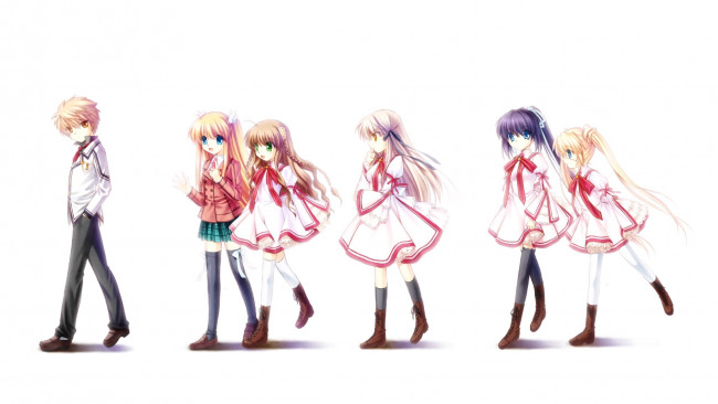 Обои картинки фото аниме, rewrite, девушки, взгляд, фон