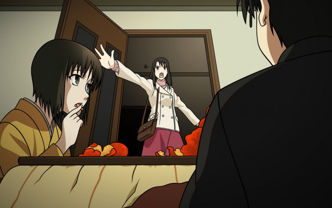 Обои картинки фото аниме, kara no kyokai, фон, взгляд, девушка