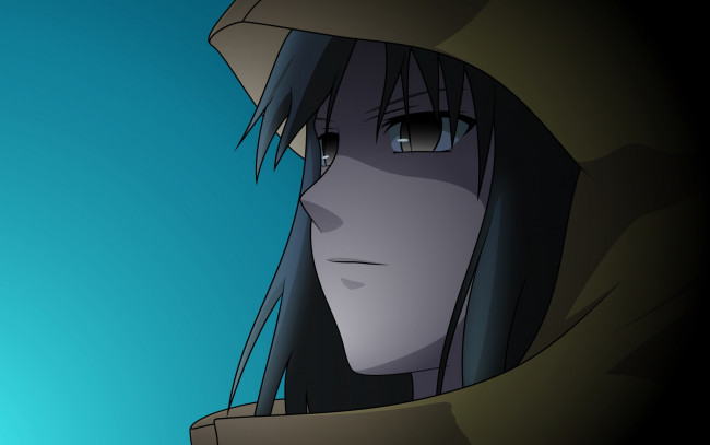 Обои картинки фото аниме, kara no kyokai, взгляд, девушка, фон