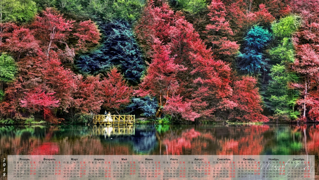 Обои картинки фото календари, природа, деревья, водоем